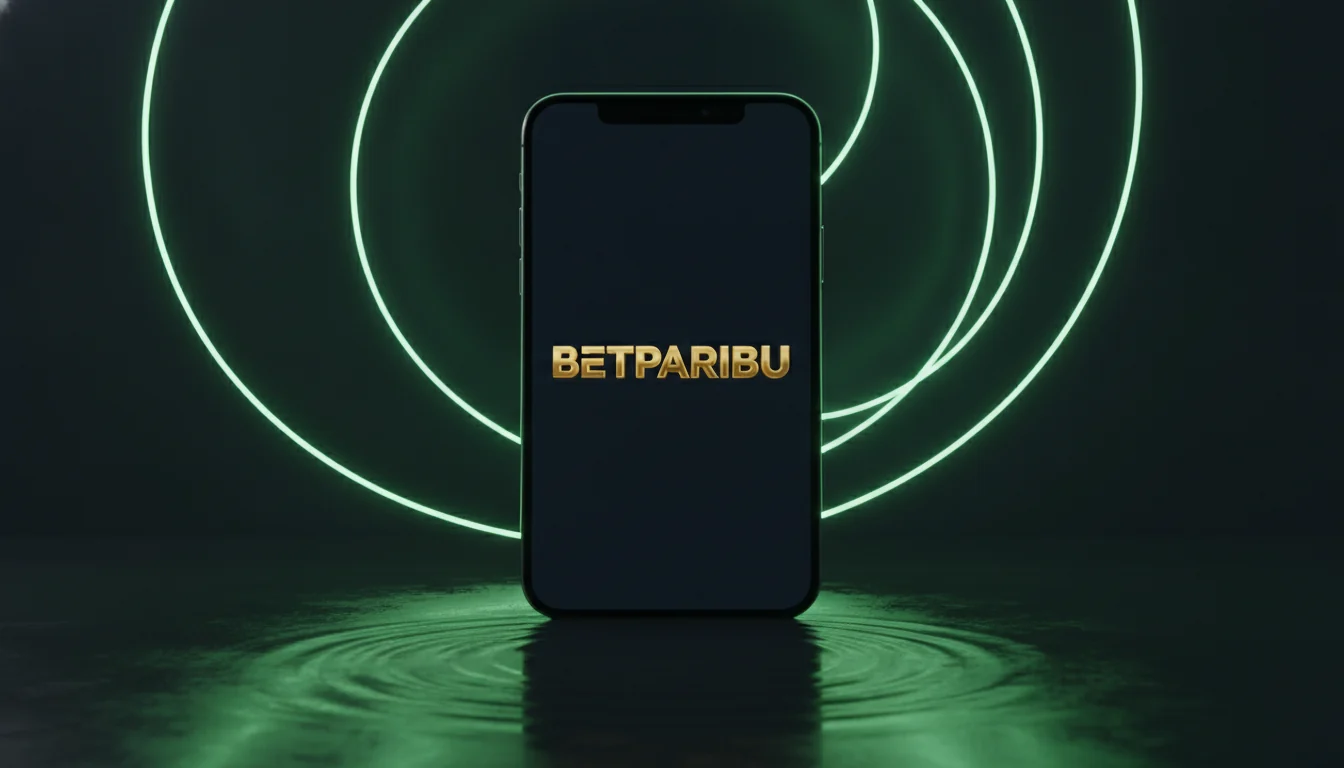 Betparibu mobil girişini simgeleyen yeşil neon halkalarla çevrili telefon
