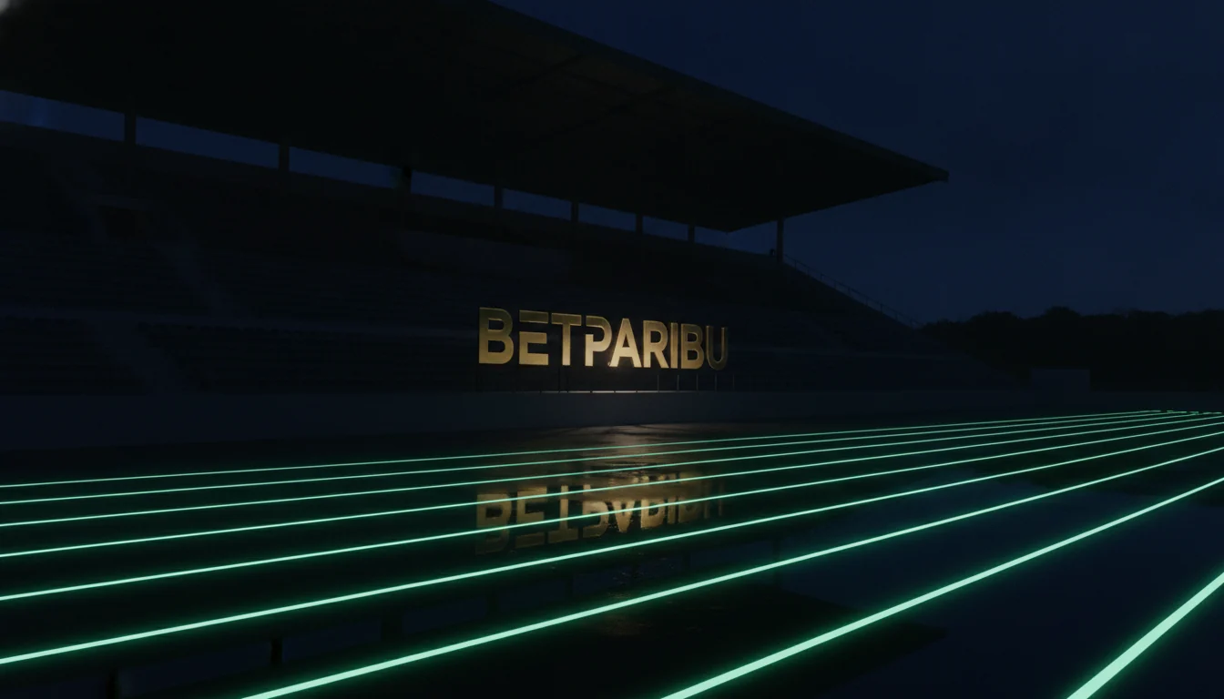 Betparibu canlı oran temposunu simgeleyen lime neon şeritli gece atletizm pisti